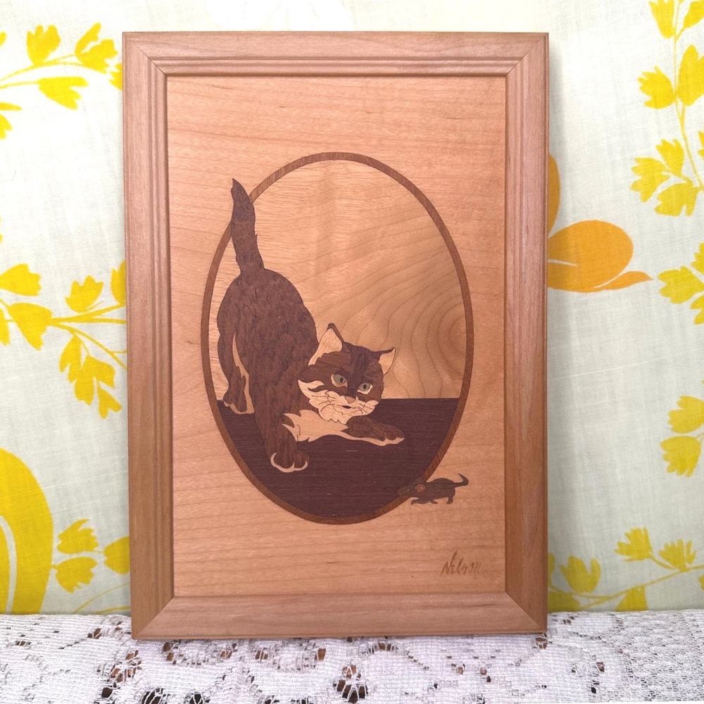 Hudson River Inlay Nelson Marquetry Wood Art Cat Mouse A Better Mousetrap